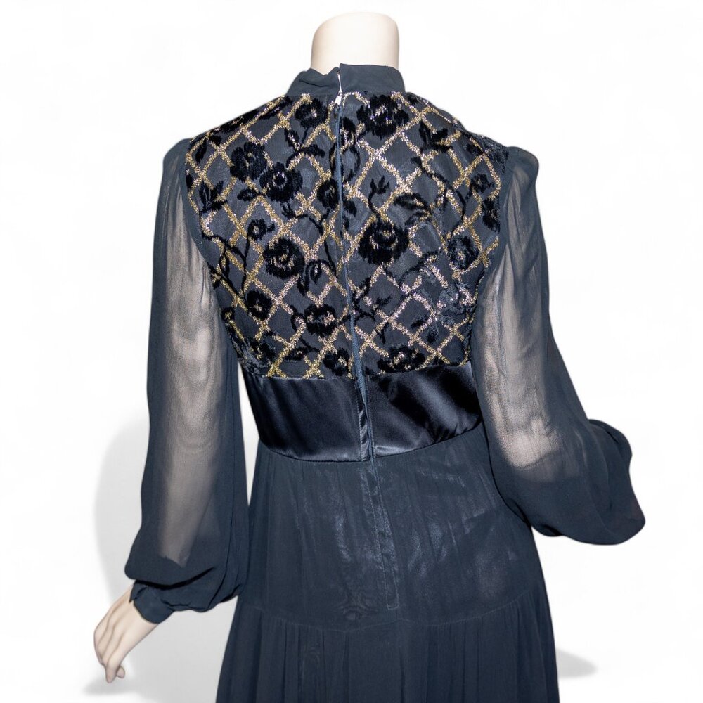 Vintage 70s Shubette of London Velvet Devore Prairie Gothic Maxi Dress * Medium - Picture 12 of 13